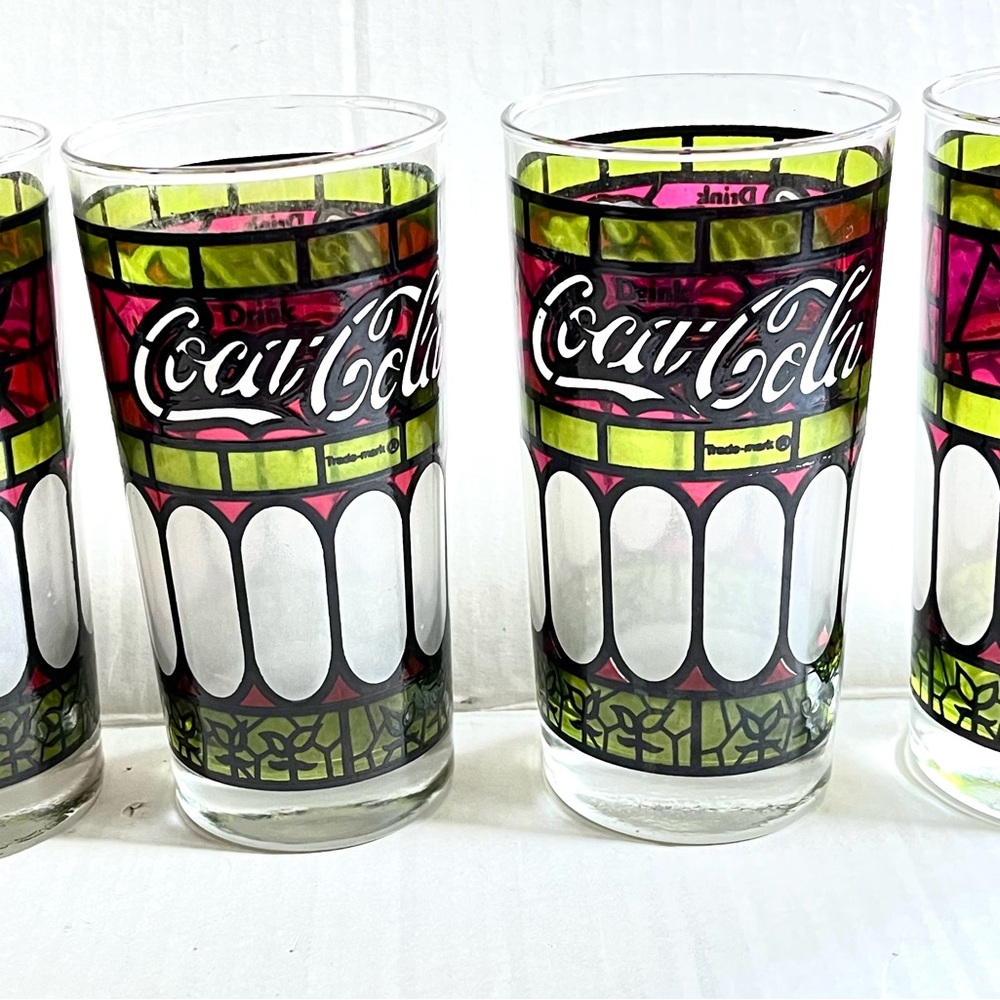 Coca-Cola Vintage Tiffany Style Stained Glass Drinking Glasses (4 glasses)